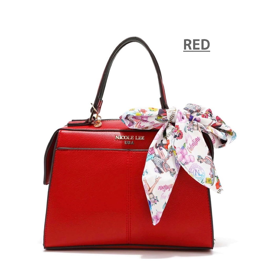 レディース ロゴ スカーフ付き スクエア ハンドバッグ（RED）